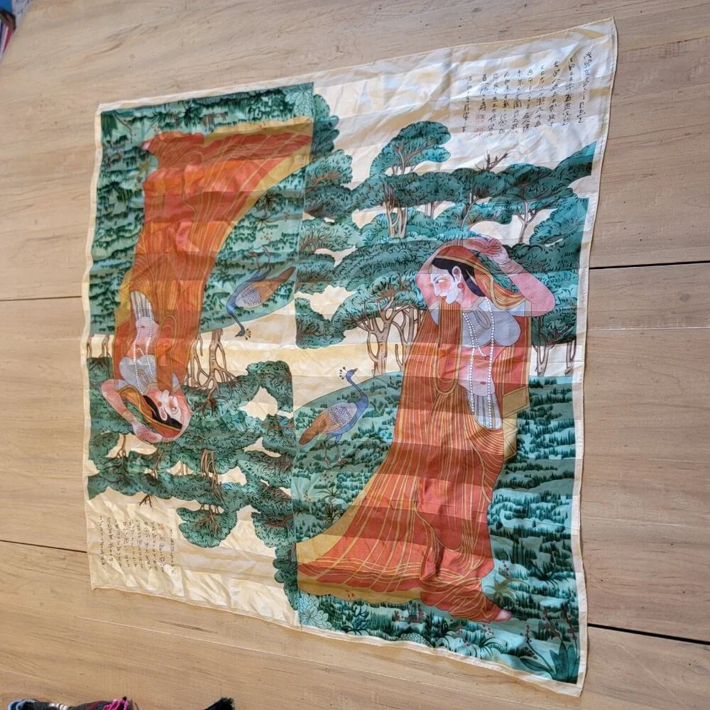 Vintage World Masterworks Scarf Silk‎ Feel Asian Inspired Colorful Pheasant Tree